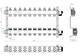 Oventrop Heizkreisverteiler mit Durchflussindikatoren. Diagramm zeigt Anschlüsse und Anordnung für 10 Heizkreise in einem Heizsystem.